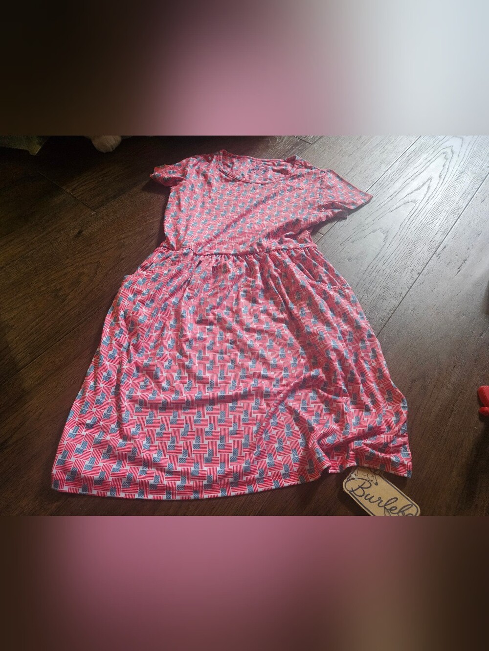 Burlebo Girls US Flags Patriotic Short Sleeve Moxie Dress Size 8 Medium NWT. 